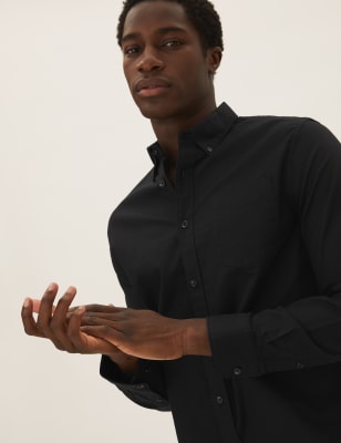 

Mens M&S Collection Pure Cotton Oxford Shirt - Black, Black