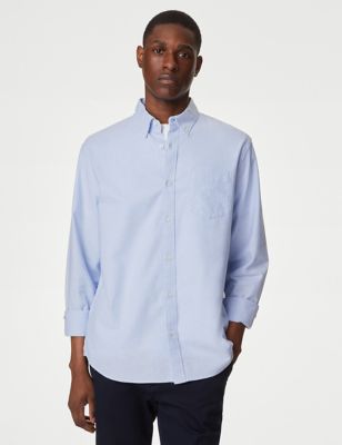 M&S Mens Pure Cotton Oxford Shirt - MSTD - Blue, Blue,Light Pink,White,Black