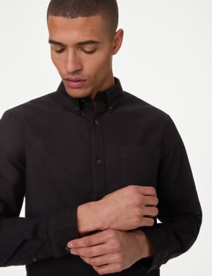 Marks And Spencer Mens M&S Collection Pure Cotton Oxford Shirt - Black, Black