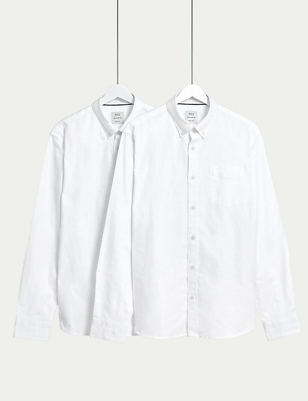2pk Easy Iron Pure Cotton Oxford Shirts - EE