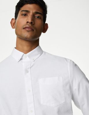 M&S Men's Pure Cotton Oxford Shirt - SREG - White, White,Lilac,Dark Navy,Light Blue,Black,Light Pink