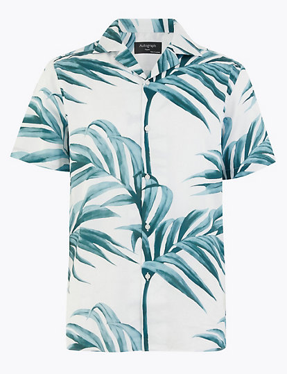 Pure Cotton Revere Palm Print Shirt