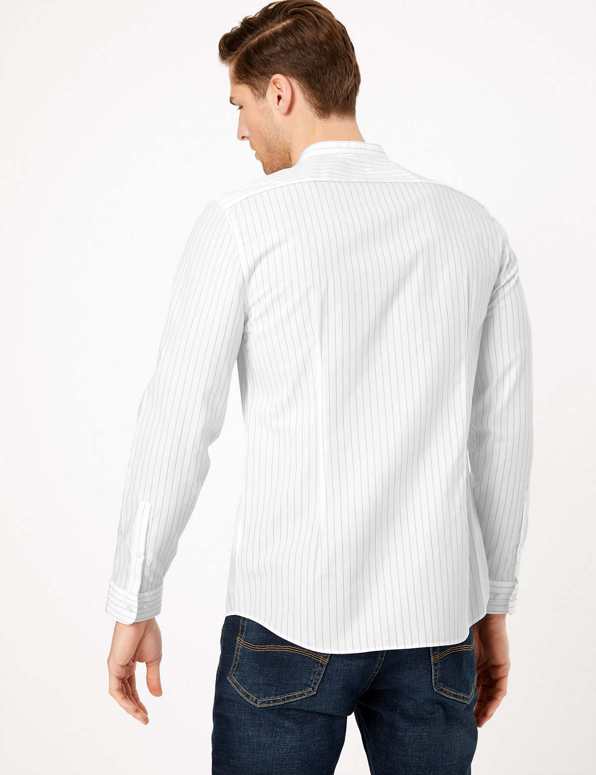 Pure Cotton Striped Grandad Slim Fit Shirt