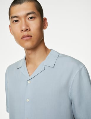 

Mens Autograph Pure Tencel™ Cuban Collar Shirt - Pale Blue, Pale Blue