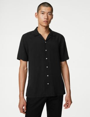 Autograph Men's Soft Touch Pure Tencel Cuban Collar Shirt - MREG - Black, Black,Pink,Denim,Dark Gra