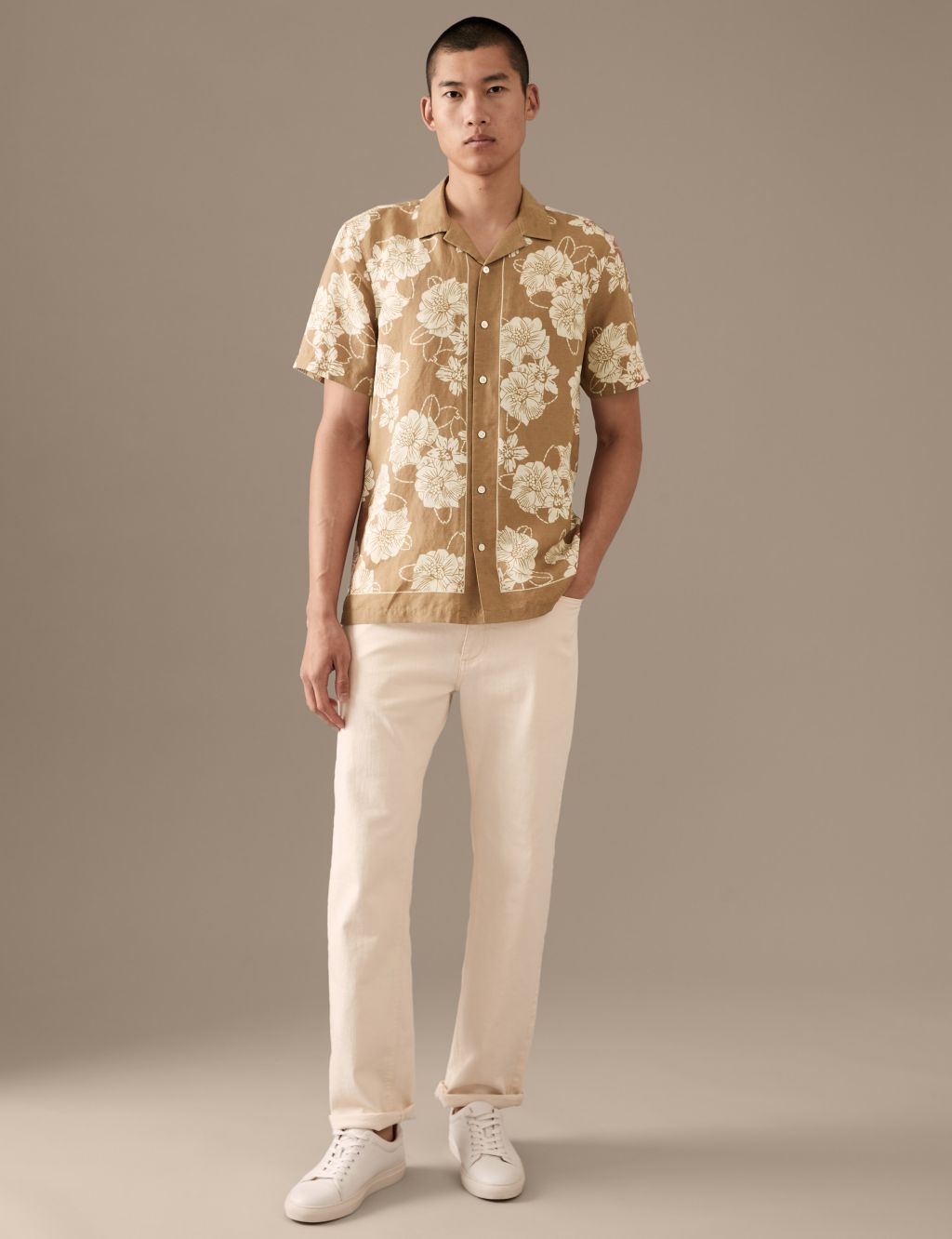 Linen Rich Floral Cuban Collar Shirt image 1