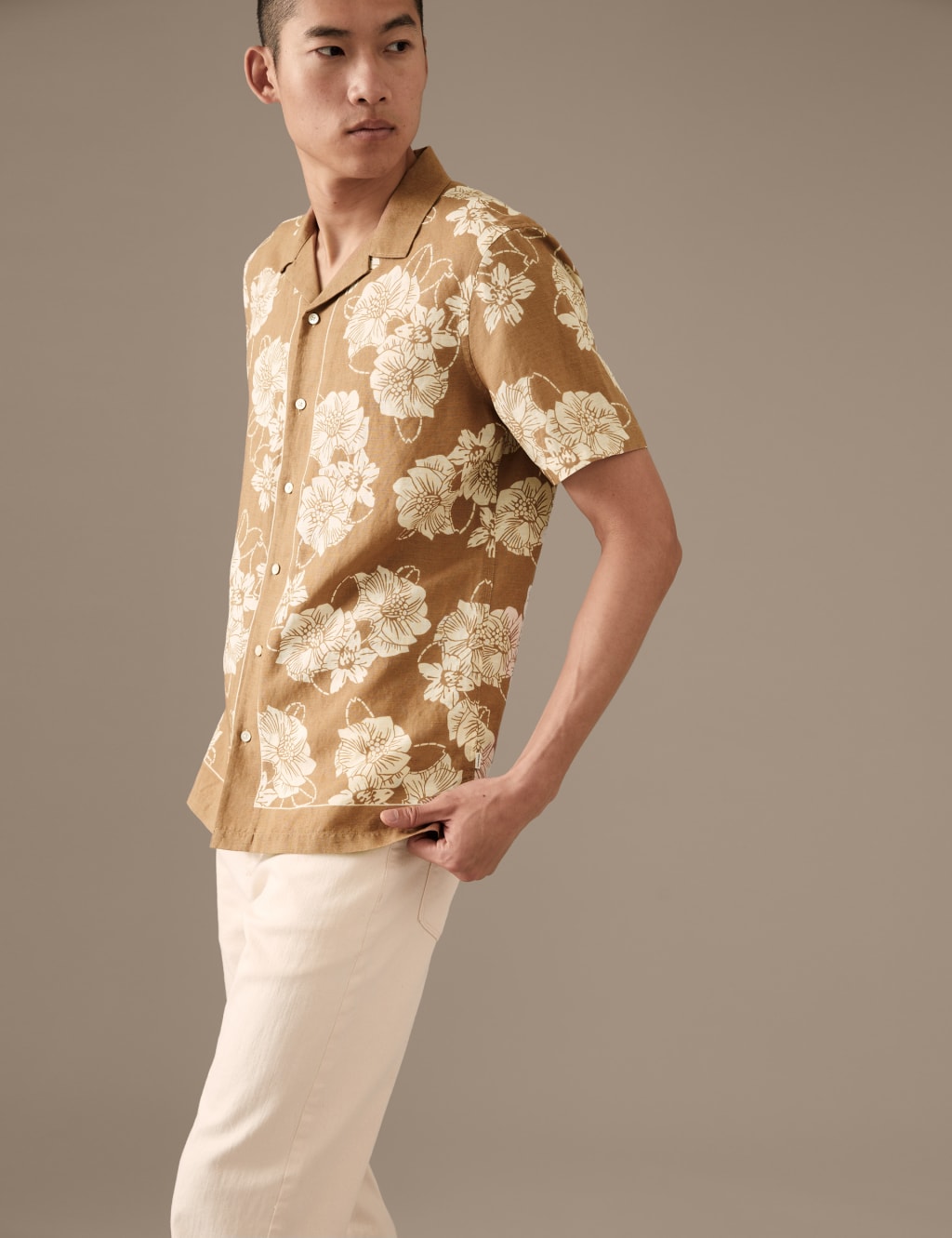 Linen Rich Floral Cuban Collar Shirt image 3