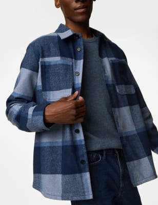 

Mens Autograph Check Overshirt - Blue Mix, Blue Mix