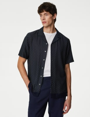 

Mens Autograph Easy Iron Geometric Print Revere Shirt - Navy Mix, Navy Mix