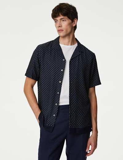 Easy Iron Geometric Print Revere Shirt