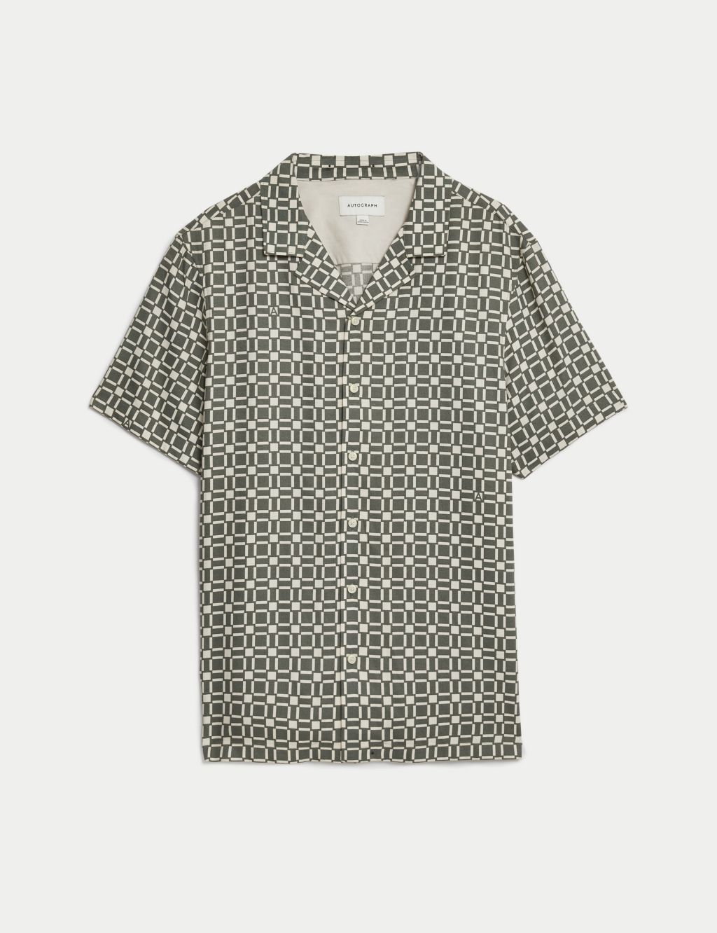 Easy Iron Geometric Print Cuban Collar Revere Shirt