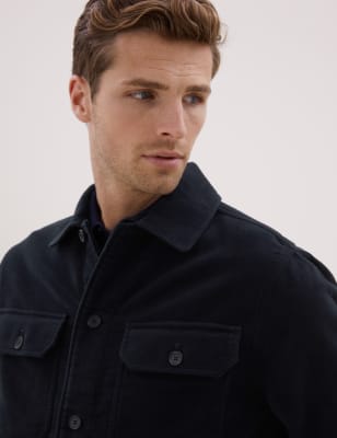 

Mens Autograph Overshirt aus italienischem Moleskin aus reiner Baumwolle in Übergröße - Dark Navy, Dark Navy
