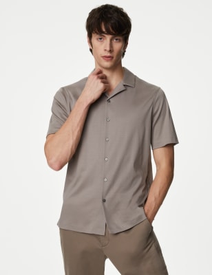 

Mens Autograph Pure Cotton Cuban Collar Jersey Shirt - Taupe, Taupe