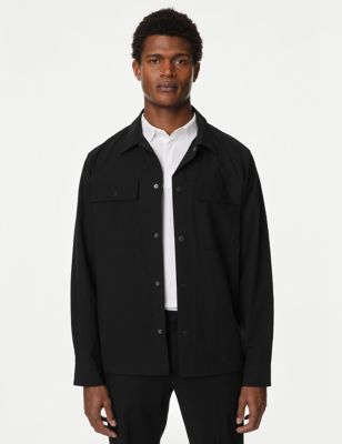 Autograph Mens Pure Cotton Overshirt with Stormwear - MREG - Black, Black,Stone