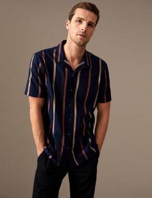 

Autograph Camisa de rayas 100% algodónMens - Navy Mix, Navy Mix