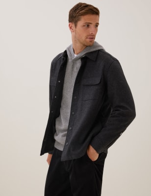 

Mens Autograph Wool Overshirt - Grey, Grey