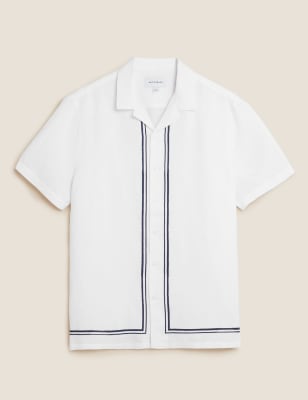 

Mens Autograph Linen Tencel Border Print Shirt - White Mix, White Mix