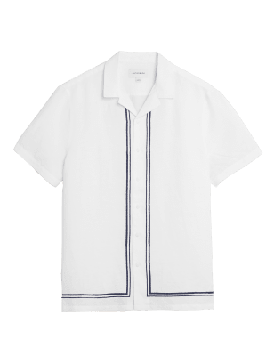 

Mens Autograph Hemd aus Leinen und Tencel mit Bordüre - White Mix, White Mix