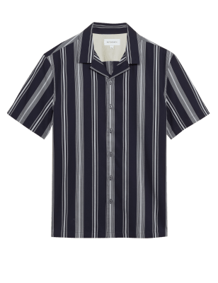 

Mens Autograph Gestreiftes Hemd aus reiner Baumwolle mit Reverskragen - Navy Mix, Navy Mix