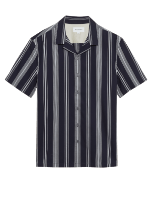 

Mens Autograph Pure Cotton Striped Revere Shirt - Navy Mix, Navy Mix