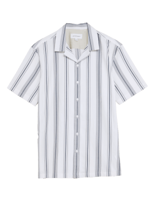 

Mens Autograph Pure Cotton Striped Revere Shirt - Ivory Mix, Ivory Mix