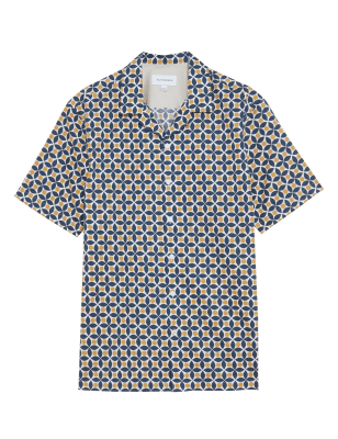 

Mens Autograph Cotton Tencel Geometric Print Shirt - Blue Mix, Blue Mix
