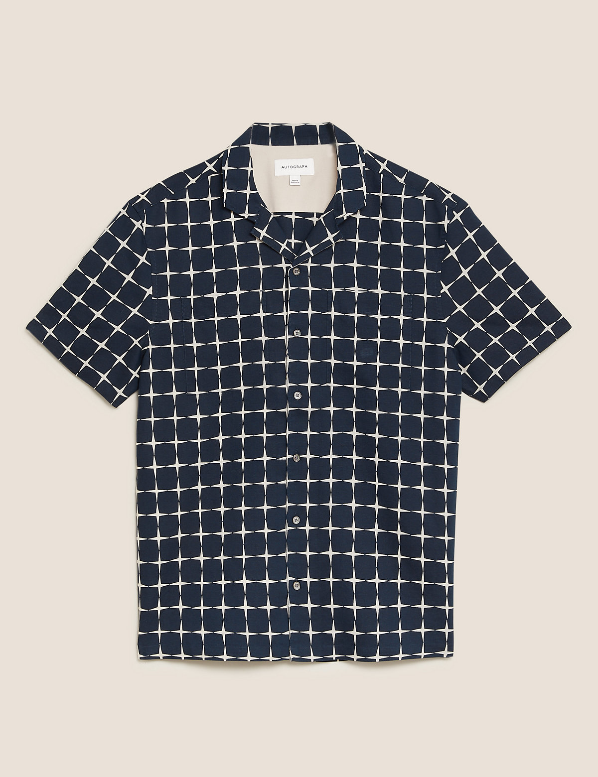 Linen Geometric Print Revere Shirt