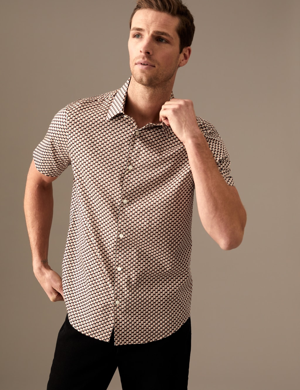 Cotton Rich Geometric Print Shirt image 1
