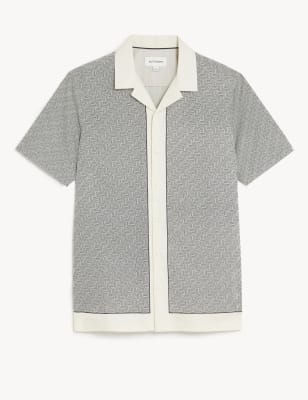 Cotton Rich Geometric Print Revere Shirt