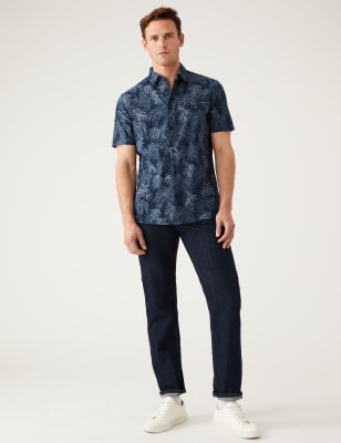 

Mens M&S Collection Pure Cotton Hawaiian Cuban Collar Shirt - Denim Mix, Denim Mix