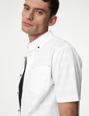 Easy Iron Pure Cotton Textured Check Shirt