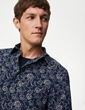 Easy Iron Pure Cotton Chambray Floral Shirt