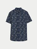 Camisa floral de chambray 100% algodón de planchado fácil