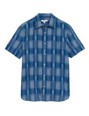 

Mens M&S Collection Pure Cotton Ikat Shirt - Indigo, Indigo