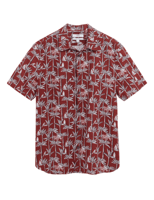 

Mens M&S Collection Linen Rich Palm Print Shirt - Red Mix, Red Mix