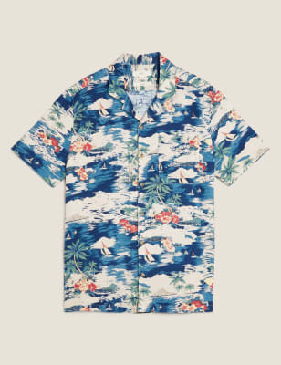 

Mens M&S Collection Leinen-Hawaiihemd - Blue Mix, Blue Mix