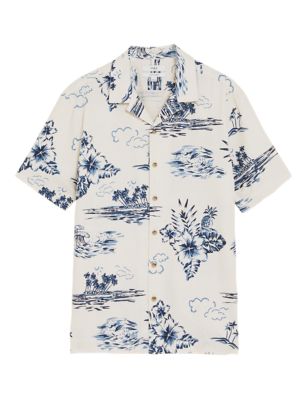 

Mens M&S Collection Linen Blend Hawaiian Shirt - Ecru Mix, Ecru Mix