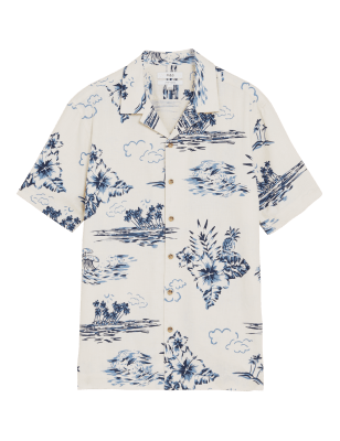 

Mens M&S Collection Linen Blend Hawaiian Shirt - Ecru Mix, Ecru Mix