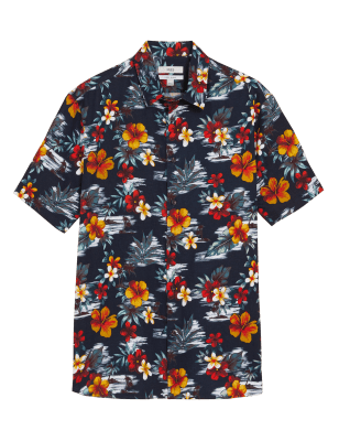 

M&S Collection Camisa hawaiana de linoMens - Navy Mix, Navy Mix