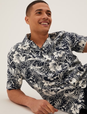 

Mens M&S Collection Linen Rich Floral Shirt - Navy Mix, Navy Mix