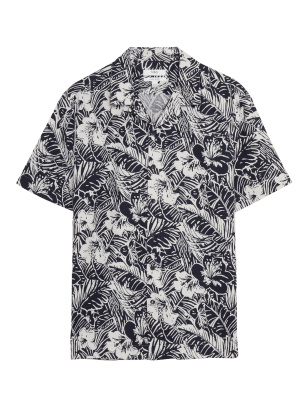 

Mens M&S Collection Linen Rich Floral Shirt - Navy Mix, Navy Mix