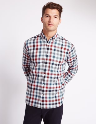 Pure Cotton Checked Shirt with Pocket | Blue Harbour | M&S