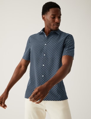

Mens M&S Collection Geometric Print Shirt - Navy Mix, Navy Mix