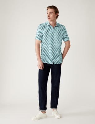 

Mens M&S Collection Hemd mit Palmenmuster - Teal Mix, Teal Mix