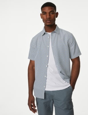 

Mens M&S Collection Hemd mit geometrischem Druck - White Mix, White Mix