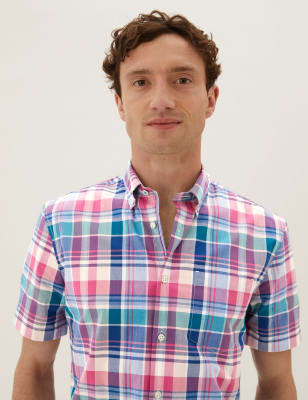 Mens Blue Harbour Chemise 100 % coton à carreaux - Pink Mix