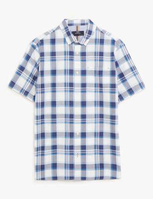 

Mens M&S Collection Pure Cotton Check Shirt - White Mix, White Mix