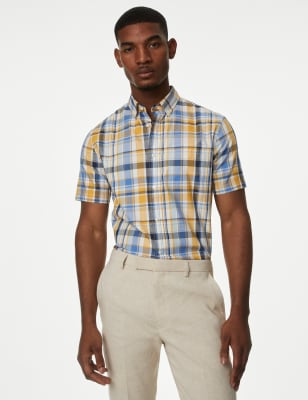 

M&S Collection Camisa de cuadros 100% algodónMens - Yellow Mix, Yellow Mix