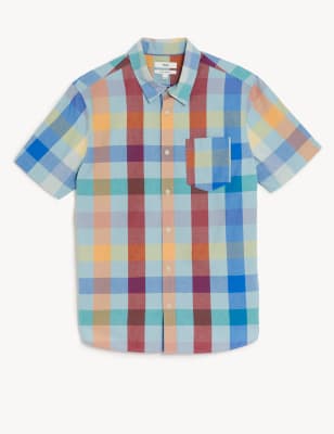 Pure Cotton Check Cuban Collar Shirt