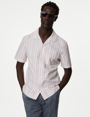 

M&S Originals Clarendon - Camisa con cuello cubano 100% algodón orgánicoMens - Ecru Mix, Ecru Mix